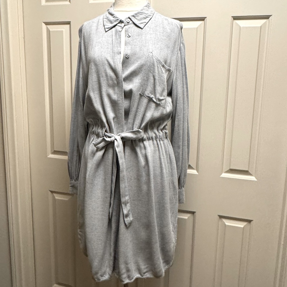 A New Day Gray Soft Flannel Shirt Dress w/Adjustable Waist & Covered Buttons XL - Picture 2 of 11